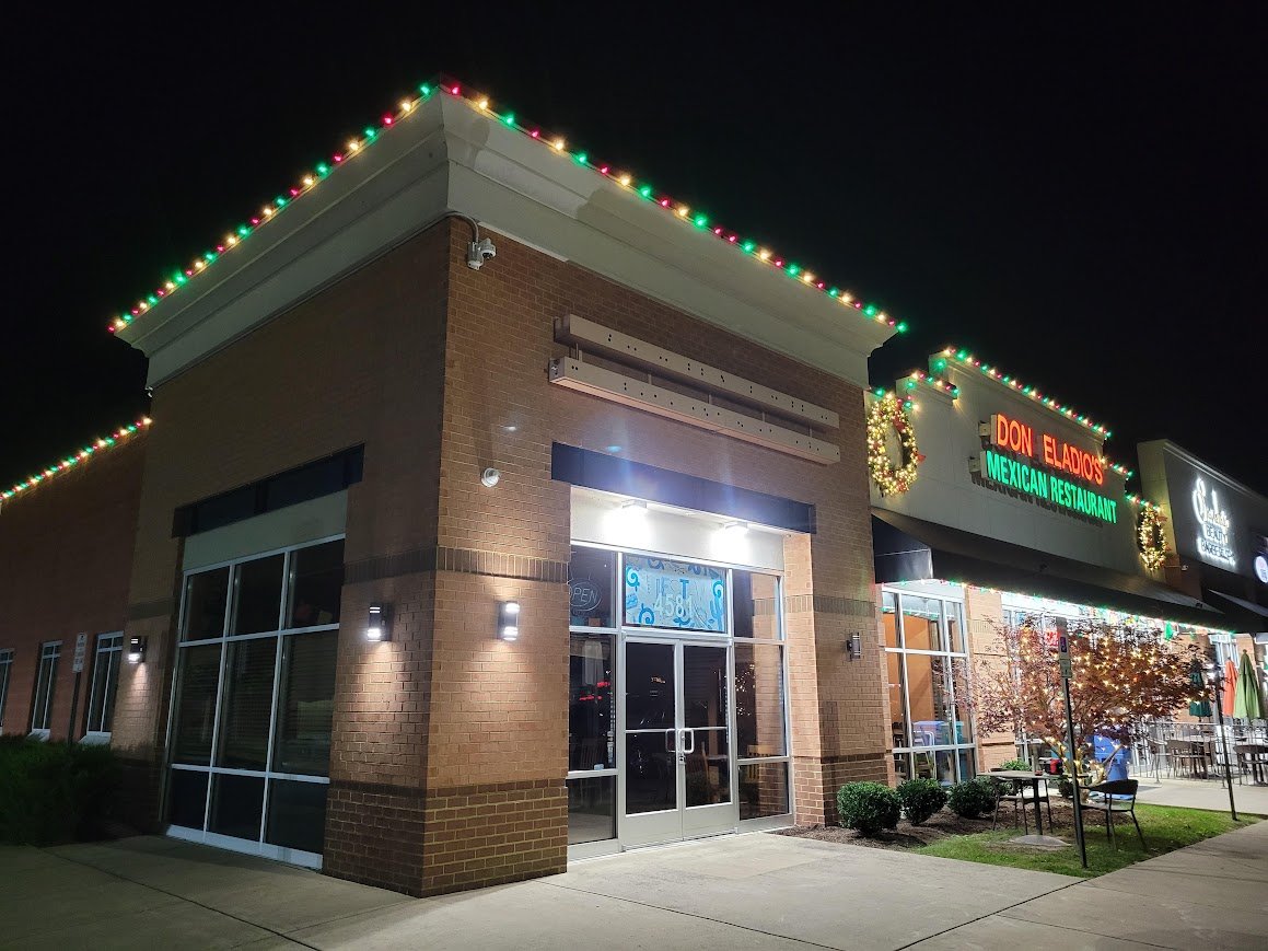 Professional Christmas light install on a restaurant by Lights Around in King George, Virginia